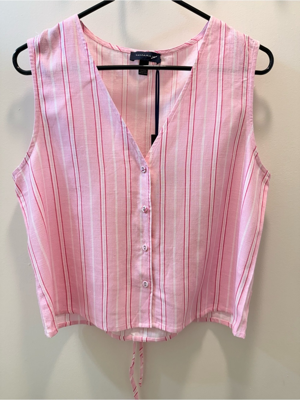 Tamara H. Pink Striped Sleeveless Button-Front Blouse